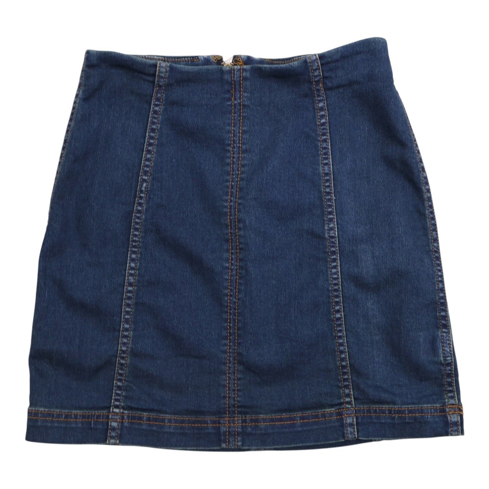 Free People Modern Femme Denim Mini Skirt 2 Blue Stretch Back Zip Y2K Seam